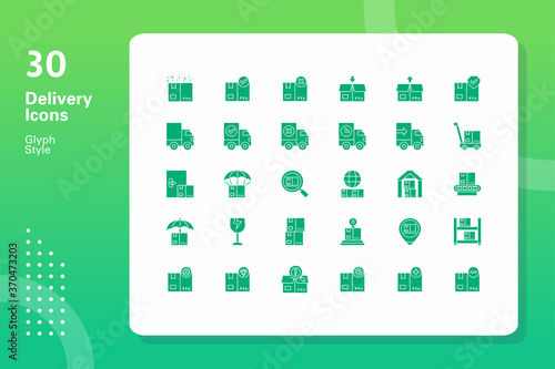 Vector Delivery Icon illustration Glyph design style, marketplace, online shop, shipment, fragile, cancel, box, items, goods, protect, location