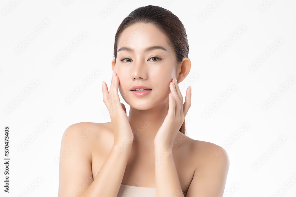 Beautiful Young asian Woman with Clean Fresh Skin, on white background, Face care, Facial treatment, Cosmetology, beauty and spa, Asian women portrait Beautiful Young asian Woman with Clean Fresh Skin, on white background, Face care, Facial treatment, Cosmetology, beauty and spa, Asian women portrait