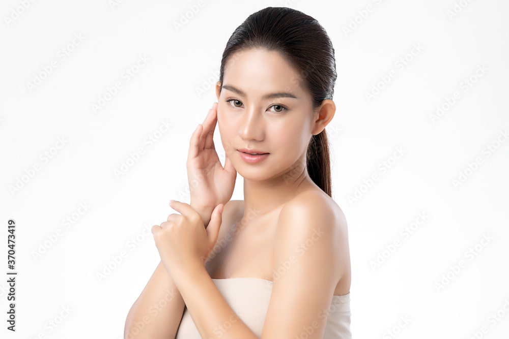 Beautiful Young asian Woman with Clean Fresh Skin, on white background, Face care, Facial treatment, Cosmetology, beauty and spa, Asian women portrait Beautiful Young asian Woman with Clean Fresh Skin, on white background, Face care, Facial treatment, Cosmetology, beauty and spa, Asian women portrait