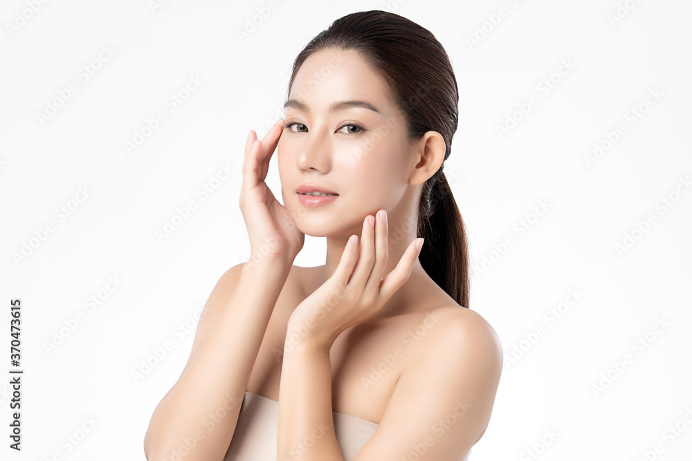 Beautiful Young asian Woman with Clean Fresh Skin, on white background, Face care, Facial treatment, Cosmetology, beauty and spa, Asian women portrait Beautiful Young asian Woman with Clean Fresh Skin, on white background, Face care, Facial treatment, Cosmetology, beauty and spa, Asian women portrait