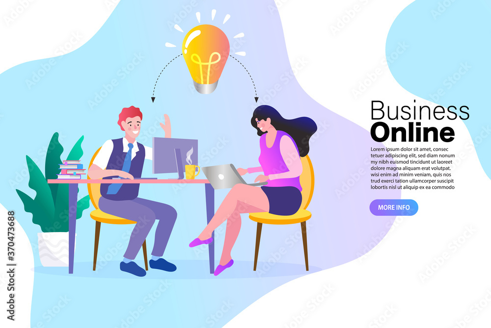 Business man and women are meeting on the desk. Vector illusration.