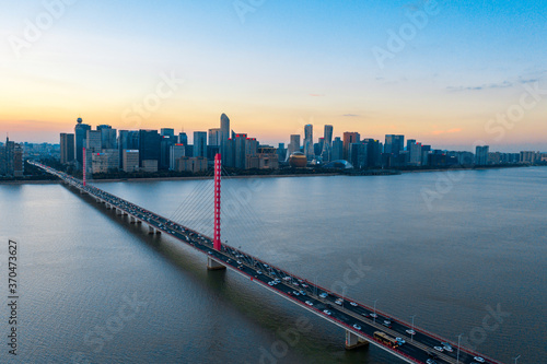 aerial view of hangzhou city skyline at night