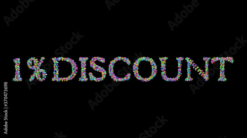 Schilderij op canvas % discount written in 3D illustration by colorful small objects casting shadow on a black background