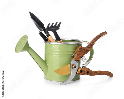 Gardening tools on white background