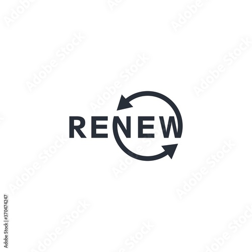 The word lettering is renew. Vector icon isolated on white background.