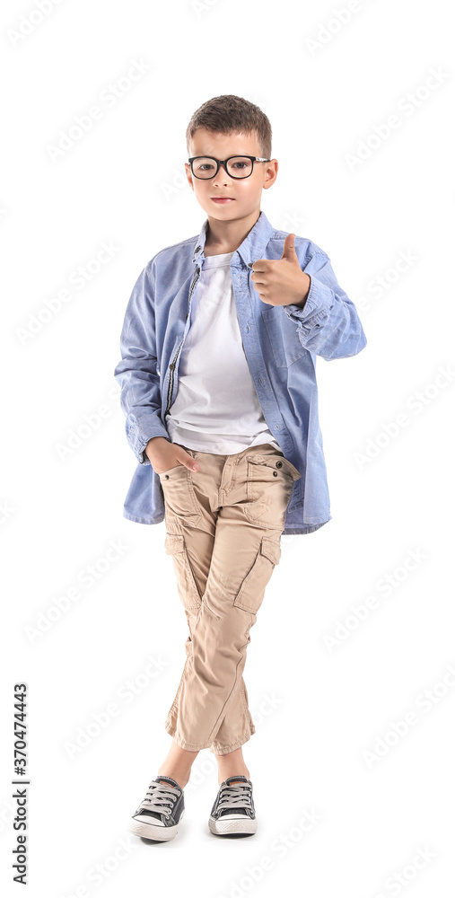 Cute little boy showing thumb-up on white background Cute little boy showing thumb-up on white background