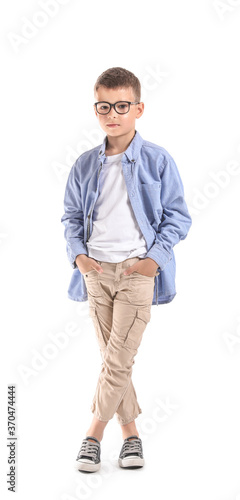 Cute little boy on white background