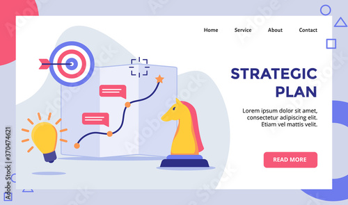 Strategic plan horse chess arrow target board campaign for web website home homepage landing page template banner with modern flat style