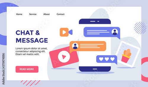 Chat message chat text video picture campaign for web website home homepage landing page template banner with modern flat style