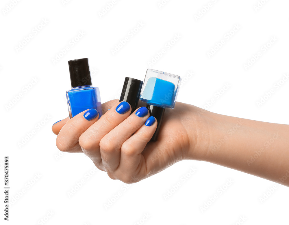 Hand with nail polishes on white background Hand with nail polishes on white background