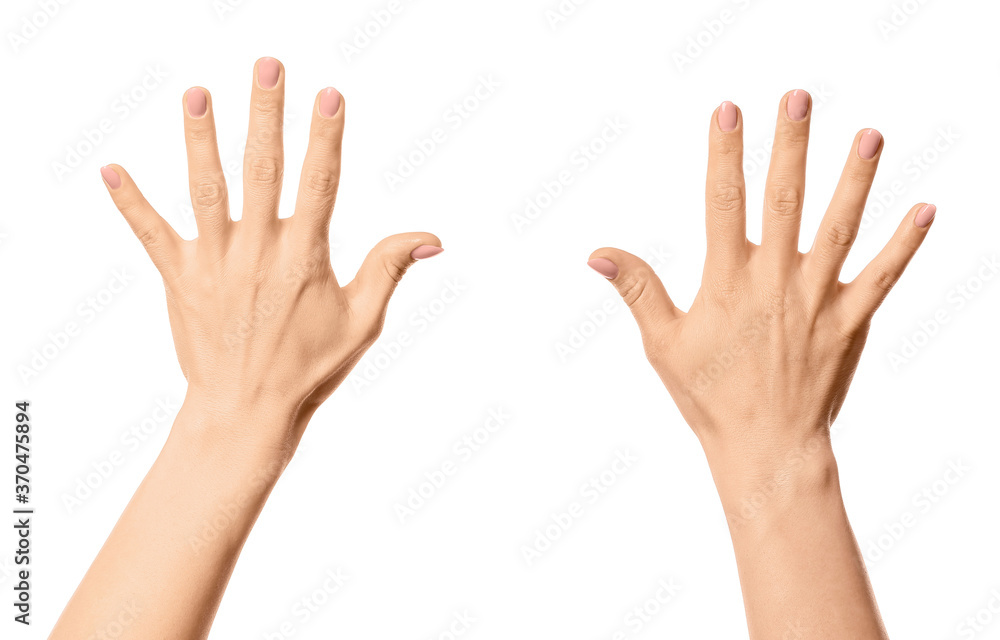 Hands with beautiful manicure on white background Hands with beautiful manicure on white background