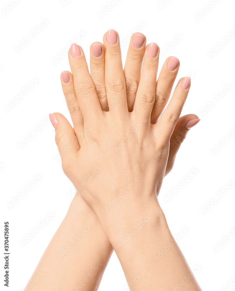 Hands with beautiful manicure on white background Hands with beautiful manicure on white background