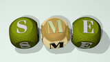 SME combined by dice letters and color crossing for the related meanings of the concept. business and asian