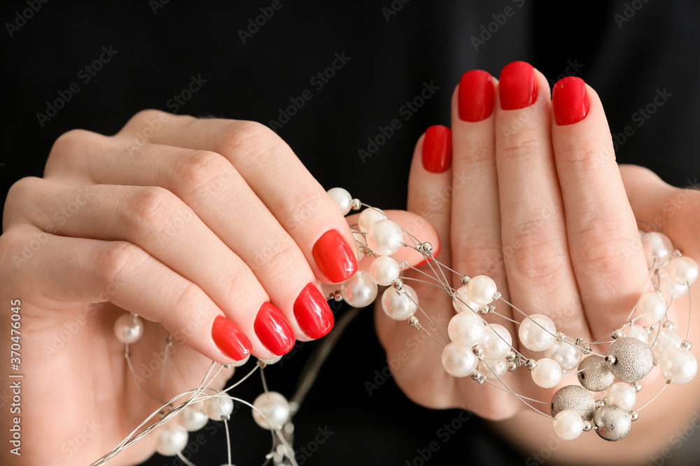 Hands with beautiful manicure and jewelry, closeup - obrazy, fototapety, plakaty 