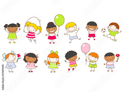 Vector illustration with multi-ethnic group of kid