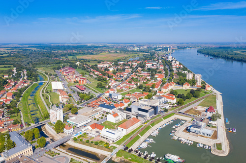 Aerial view of the city of Vukovar and Danube river, Slavonia and Srijem regions of Croatia  © ilijaa