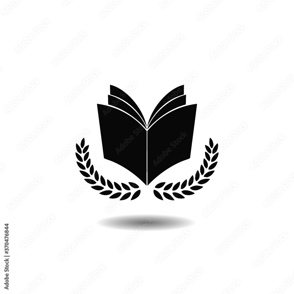 University education icon design with open book and laurel branch with shadow