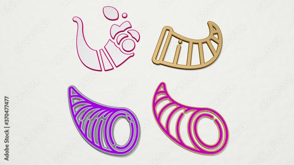 CORNUCOPIA 4 icons set. 3D illustration. autumn and thanksgiving CORNUCOPIA 4 icons set. 3D illustration. autumn and thanksgiving