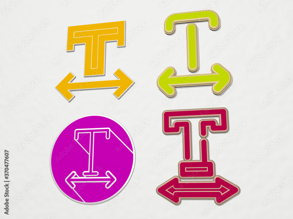 text width 4 icons set. 3D illustration text width 4 icons set. 3D illustration