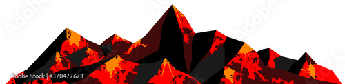 Abstract logo of mountain ranges, volcano with lava landscape, red and black tones. Vector background