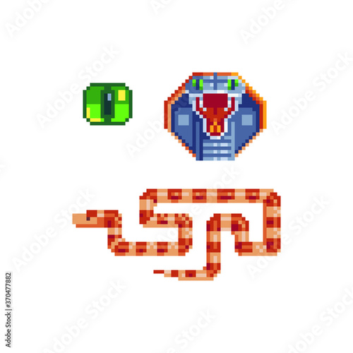 King cobra pixel art icon snake head with mouth open isolated vector flat illustration. design template elements for your application or corporate identity.