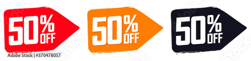 Set Sale 50% off banners, discount tags design template, grunge brush, vector illustration