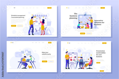 Landing Page Business and finance Vector Illustration flat gradient design style, schedule, strategic planning, work in office, presentation, discussion