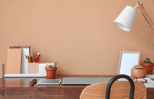 Comfortable workplace with modern computer in office
