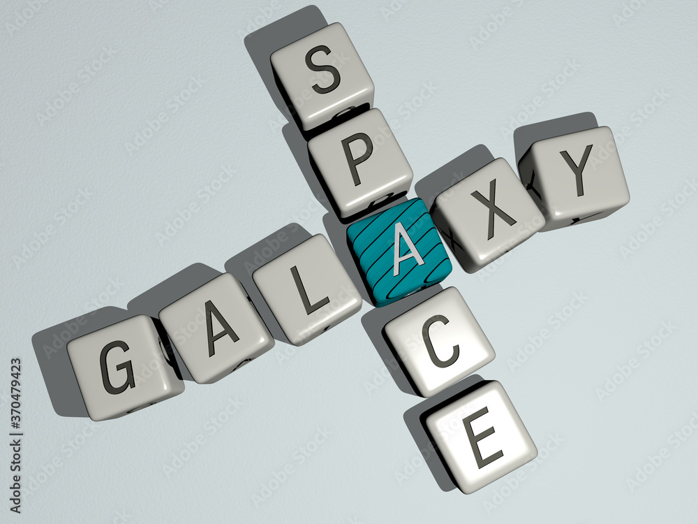 GALAXY SPACE crossword by cubic dice letters. 3D illustration. background and abstract GALAXY SPACE crossword by cubic dice letters. 3D illustration. background and abstract