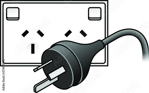 International AC power plug and wall socket: Australia, China. Three flat pin plug.