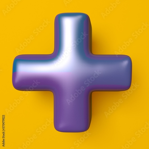 Blue and purple Plus sign. 3d illustration. Yellow background