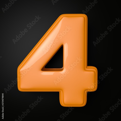 Numeral 4. Foil balloon number on yellow background. 3d illustration