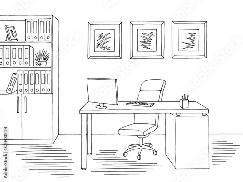Office graphic black white interior sketch illustration vector