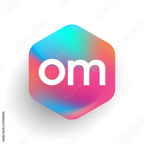 Letter OM logo in hexagon shape and colorful background, letter combination logo design for business and company identity.