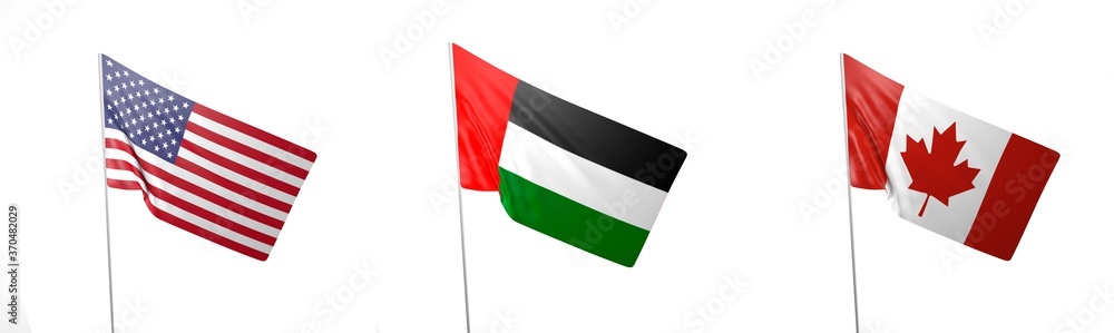 Obraz premium Different flag 3d illustration. White background 
