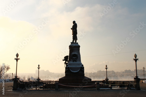 statue in the square in winter