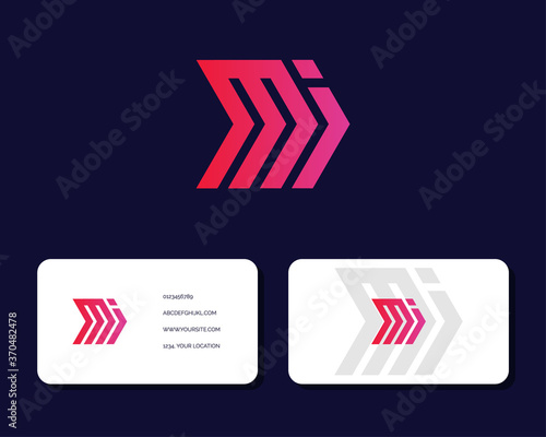 Letter M I logo design with business card vector template.. creative minimal monochrome monogram symbol. Premium business logotype. Graphic alphabet symbol for corporate identity