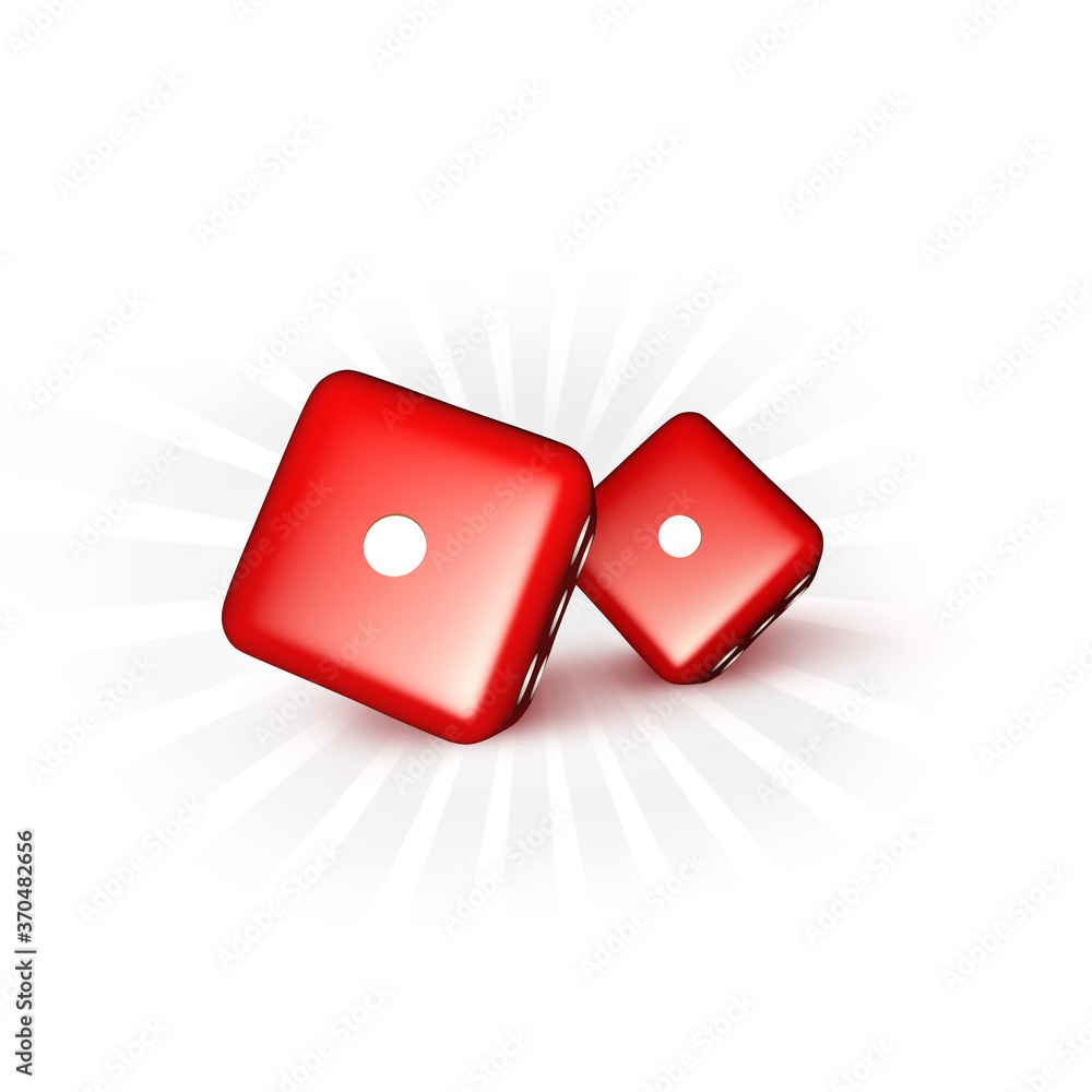 Two red glass dice isolated on white background. one and one. 3d ilustration Two red glass dice isolated on white background. one and one. 3d ilustration