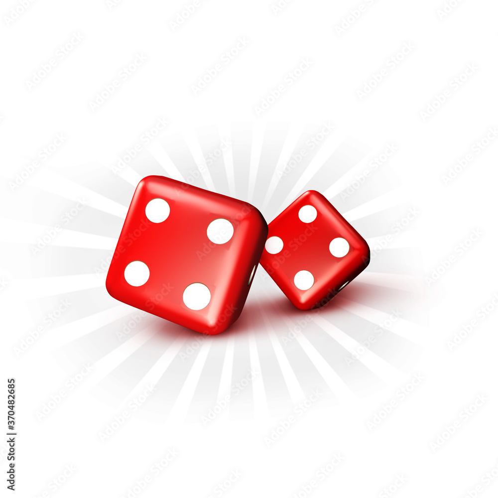 Two red glass dice isolated on white background. four and four. 3d ilustration Two red glass dice isolated on white background. four and four. 3d ilustration