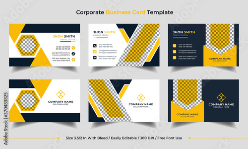 Set of simple and clean modern Business card,name card, visiting card Template.Corporate Personal Business card template design with Yellow and black color scheme