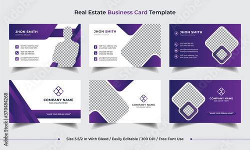 Set of simple and clean modern Business card, name card, visiting card Template. Corporate, Real estate, Personal Business card template design with image background. photo