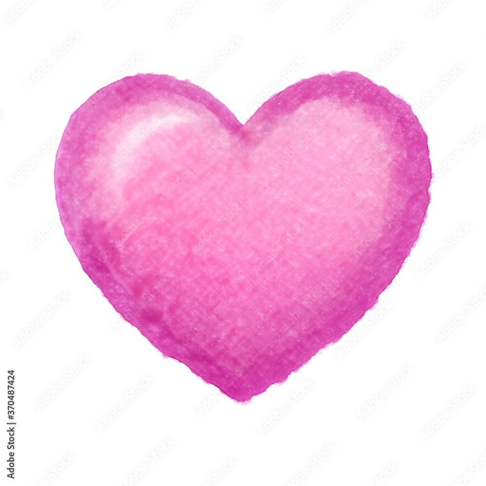 Pink heart on white, watercolor drawing