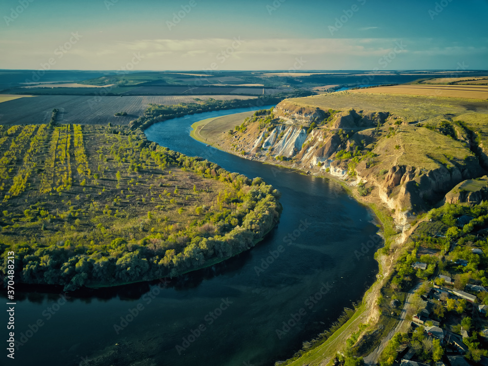 Obraz premium Magestic sunset over river. Autumn landscape. Dniester river, Moldova.
