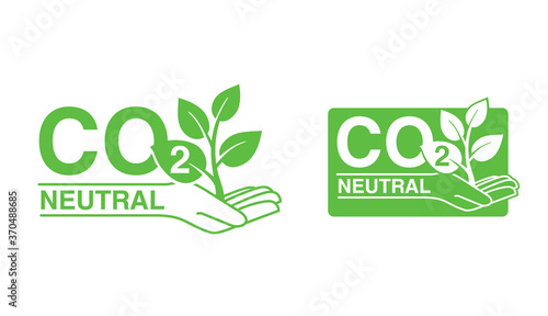 CO2 neutral (zero footprint) stamp - carbon emissions free sign - hand holding plant