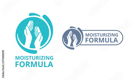 Skin moisturizing formula pictogram  - emblem for anti-age and anti wrickles cosmetics marking - gel or cream drop and woman hanstructure - vector skincare icon 
