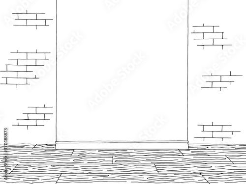 Room graphic black white home interior brick wall sketch illustration vector