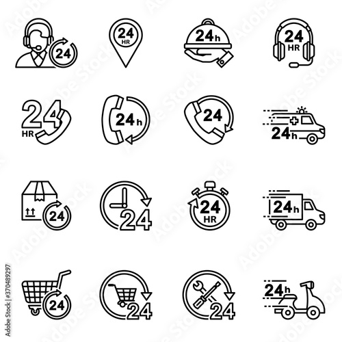 24 hours icons collection set with white background. Thin Line Style stock vector.