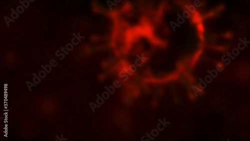Close-up blurred virus cell. Red background medical concept