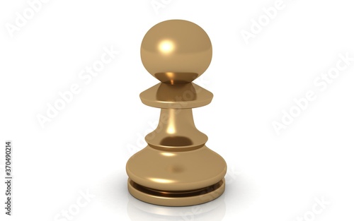 3D illustration of a golden chess pawn piece on white 