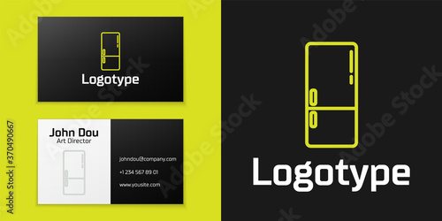 Logotype line Refrigerator icon isolated on black background. Fridge freezer refrigerator. Household tech and appliances. Logo design template element. Vector.